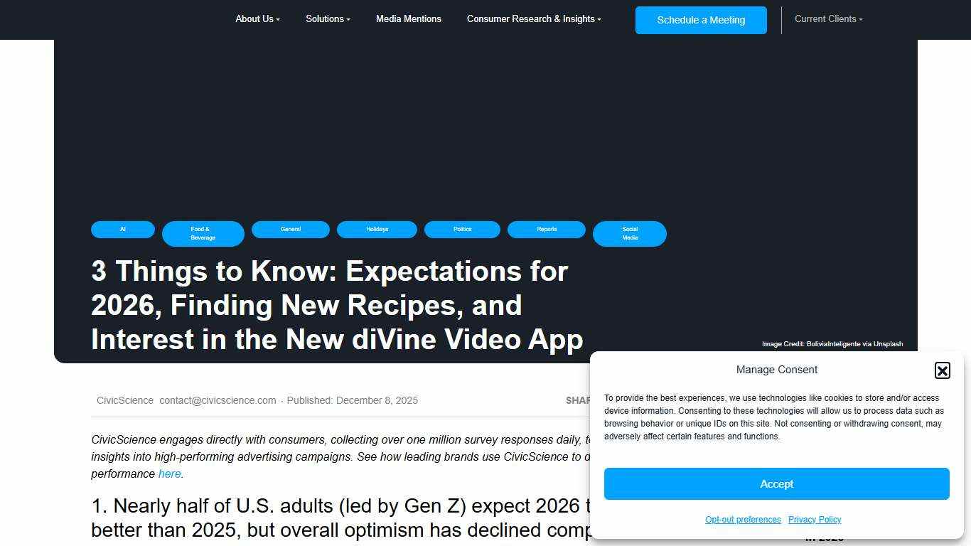 3 Things to Know: Expectations for 2026, Finding New Recipes, and Interest in the New diVine Video App - CivicScience